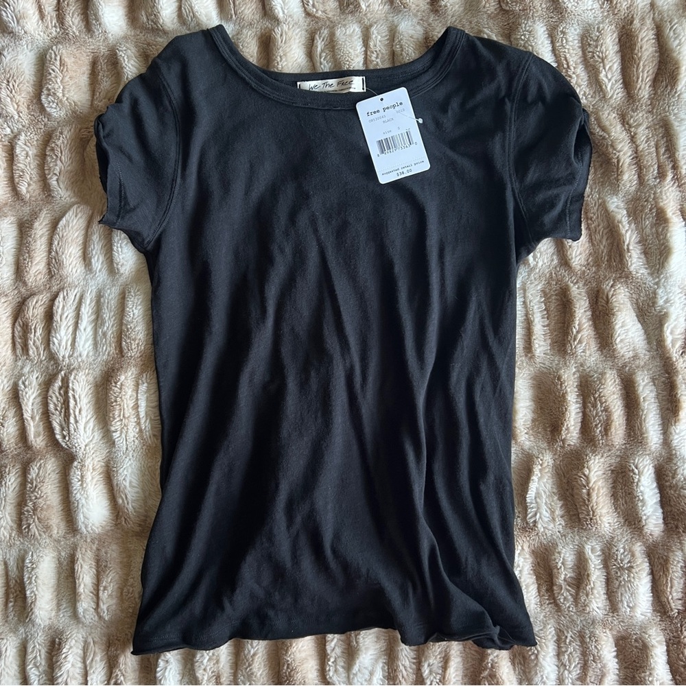 NWT Free People Clare Short Sleeve Black T shirt - Picture 3 of 7
